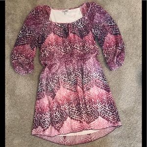 Chiffon dress with pink and purple print
